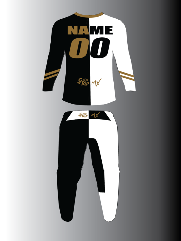 Grip N Rip Split Motocross Gear - Black White Gold - Front