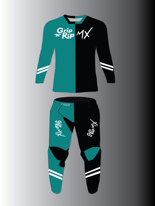 Grip N Rip Split Motocross Gear - Black Teal - Front