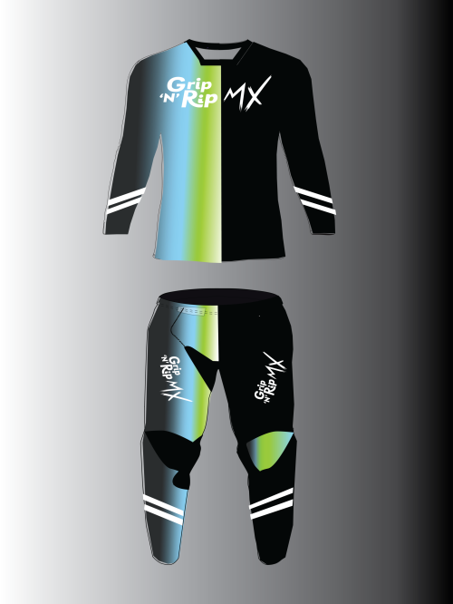 Grip N Rip Split Motocross Gear - Blue Green Black - Front